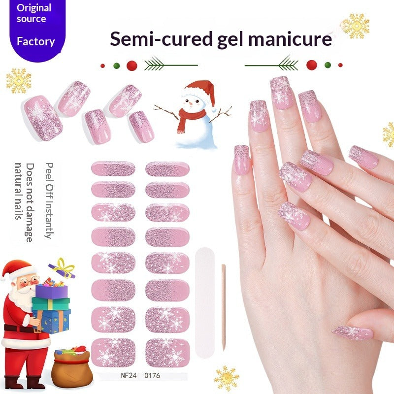 Semi-Cured Gel Nail Strips Christmas Snowflake Festive Glossy Design (MOQ=3)