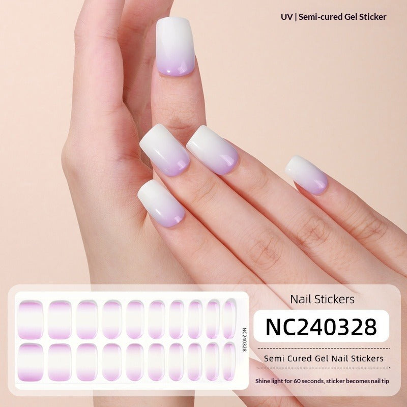 Semi-Cured Gel Nail Strips Gradient Rainbow Pastel Glossy Design (MOQ=3)