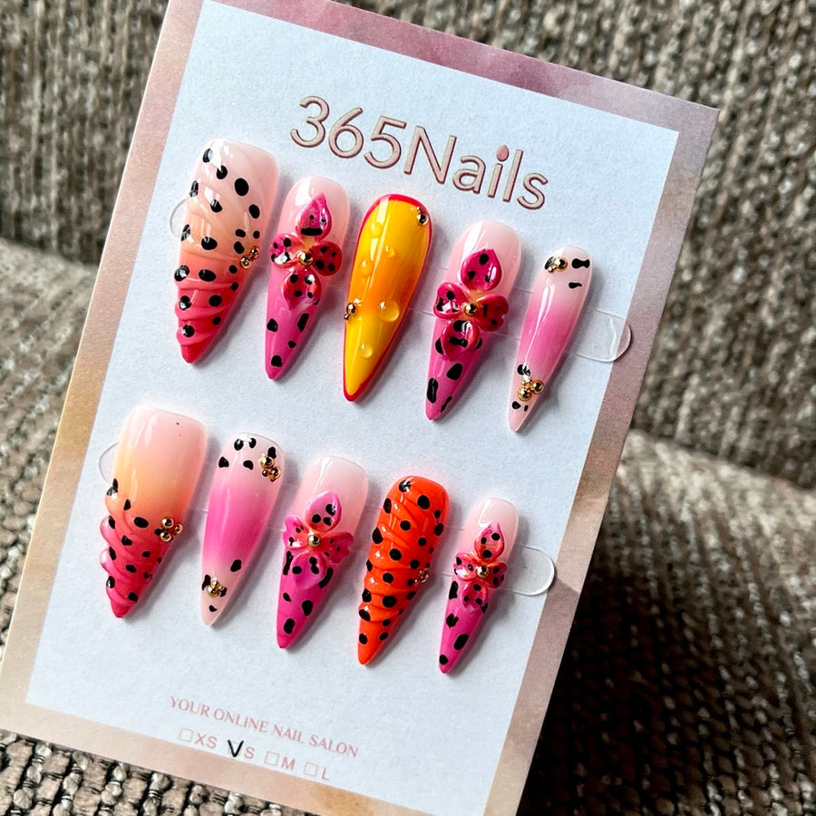 Sunset Leopard - Pink Orange Animal Print Press-On Nails