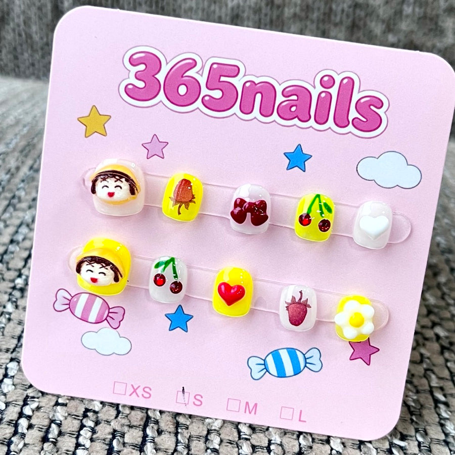 365nails: 써니 데이 피크닉 – 3D 캐릭터&과일 수제 숏 스퀘어형 네일