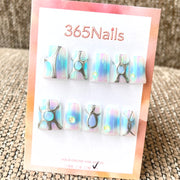 365nails: 무지갯빛 드림 – 3D 메탈릭 & 오팔 수제 스퀘어형 네일
