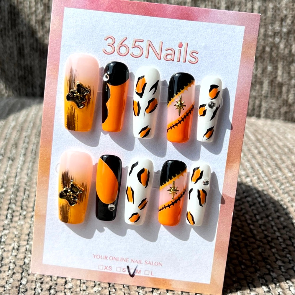 365nails: "Spooky Chic" – 3D Leopard & Abstract Handmade Almond Nails