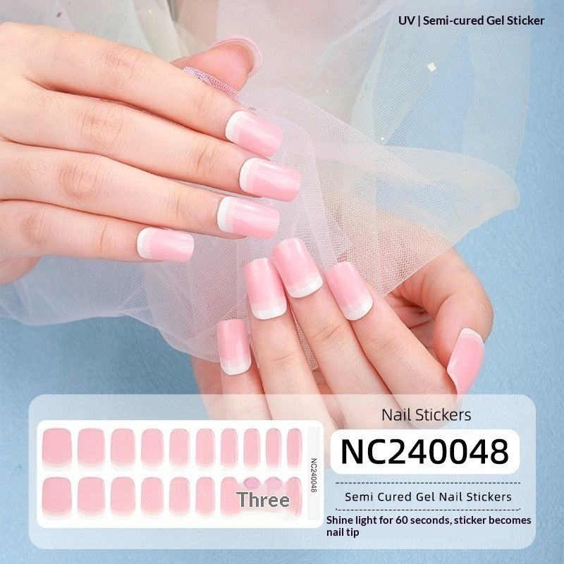Semi-Cured Gel Nail Strips Sparkle Cat Eye Pearl Glossy Design (MOQ=3)