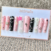 365nails: 「天際夢」 – 3D 星星與小飾品 手工製 長款棺材形穿戴甲