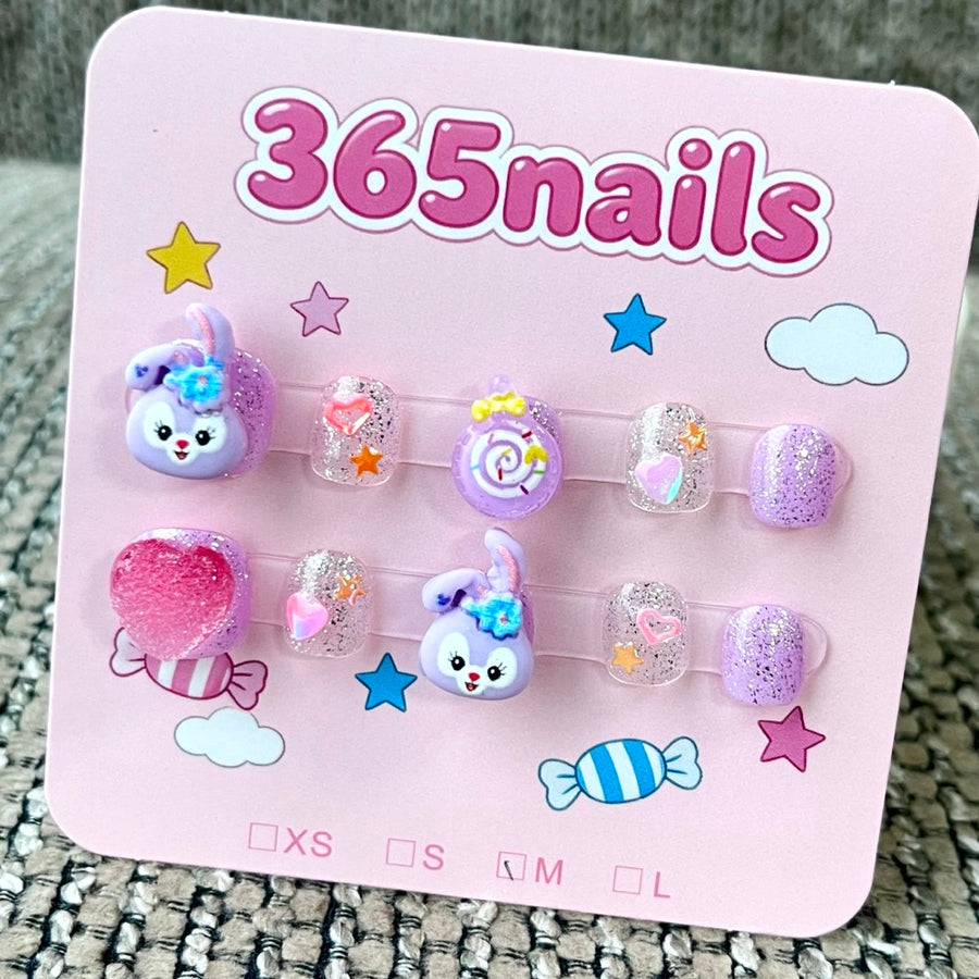365nails: "Lavender Bunny Dreams" – 3D Character Handmade Short Nails