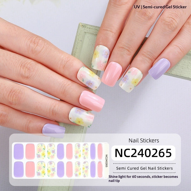 Semi-Cured Gel Nail Strips Floral Star Heart Cow-Print Mix Design (MOQ=3)