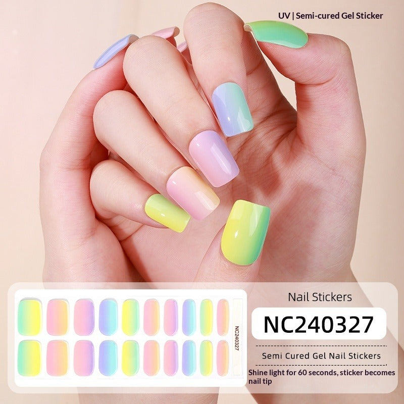 Semi-Cured Gel Nail Strips Gradient Rainbow Pastel Glossy Design (MOQ=3)