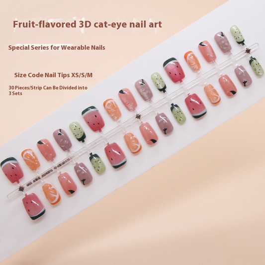 Nail Tips  prefabricated nail, press on nails, fresh fruit removable three-dimensional cat eye nail piece, short T nail patch ｜365nails