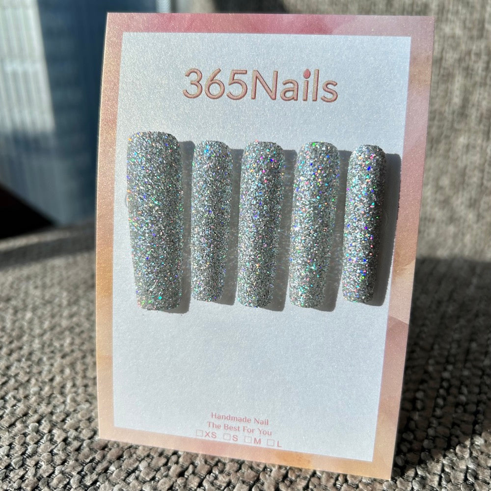 Ice Diamond Galaxy Press On Nails Silver Micro Glitter Square| Starry Glitter · Sparkling Series