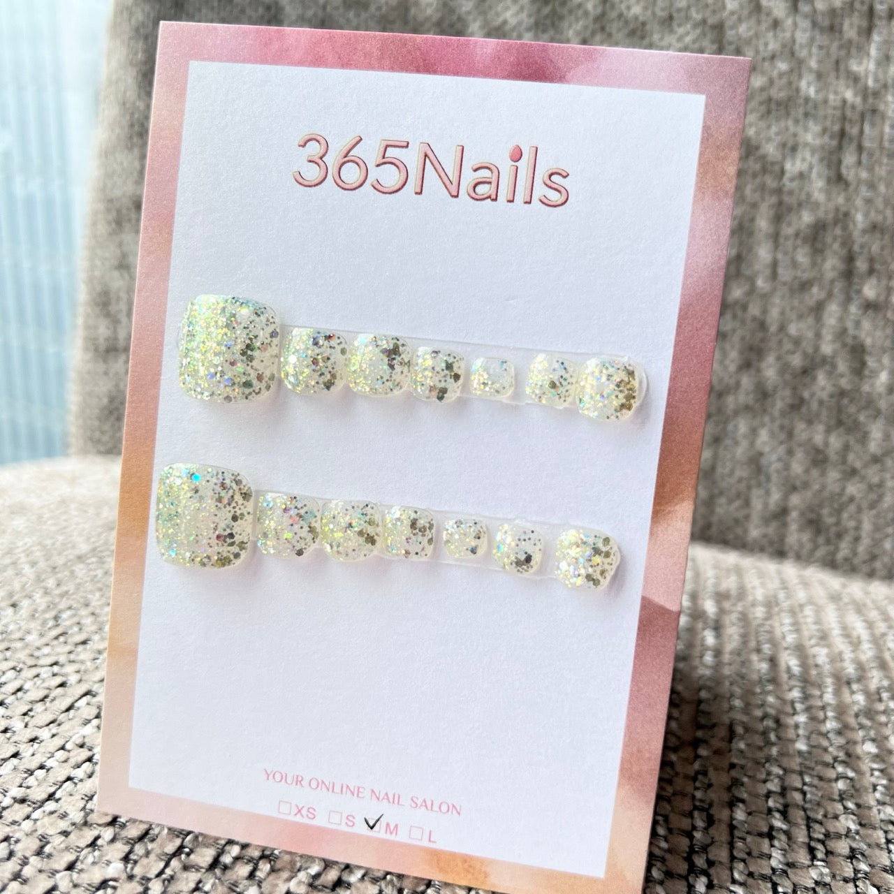 365nails：檸檬金碎亮粉 — 手工製足部穿戴甲