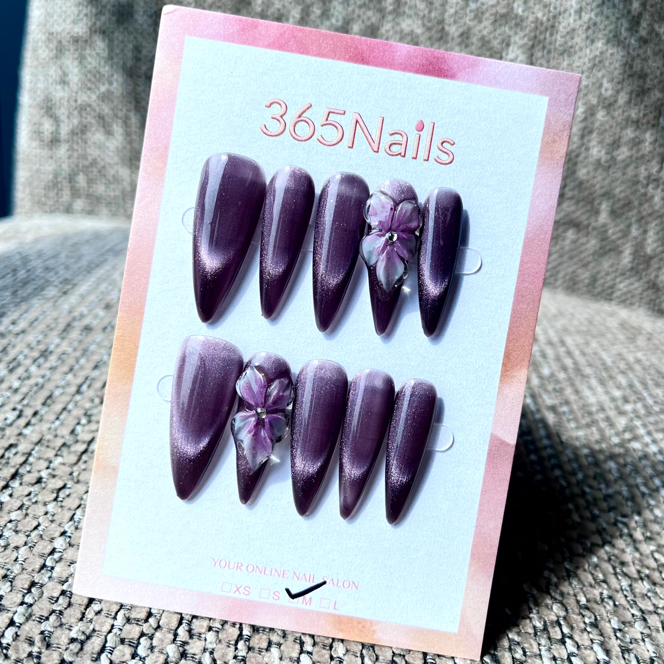 365nails: "Plum Flower Stiletto" – Handmade Long Sharp Stiletto Nails