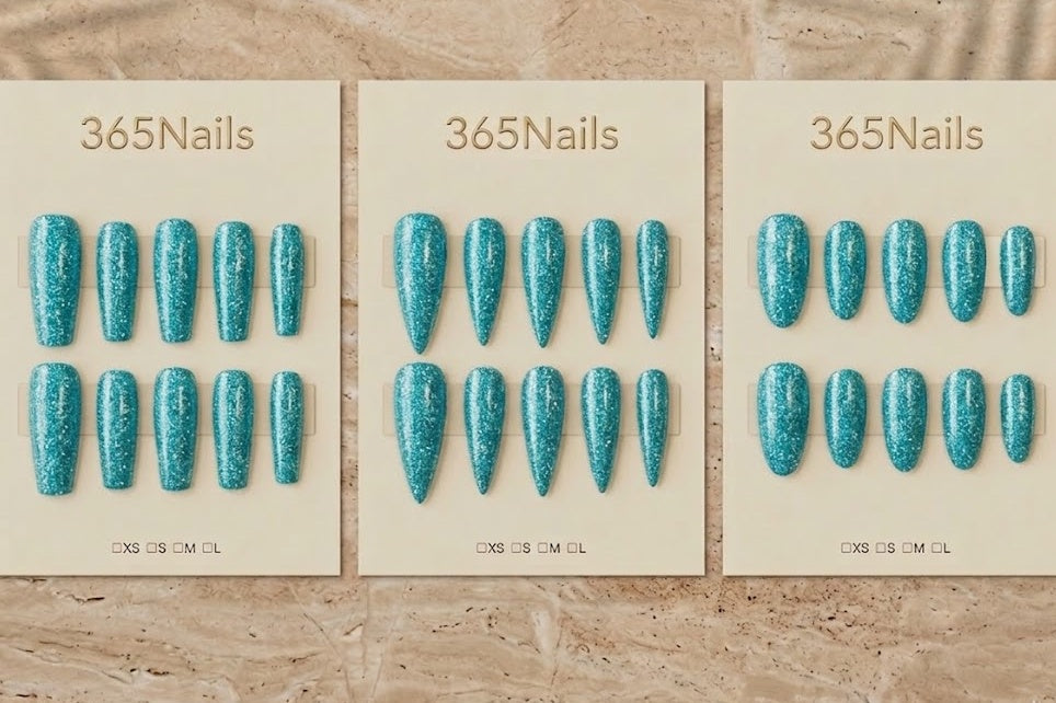 "Sparkling Aqua Blue" - Glitter Handmade Nails (3 Shapes Available)