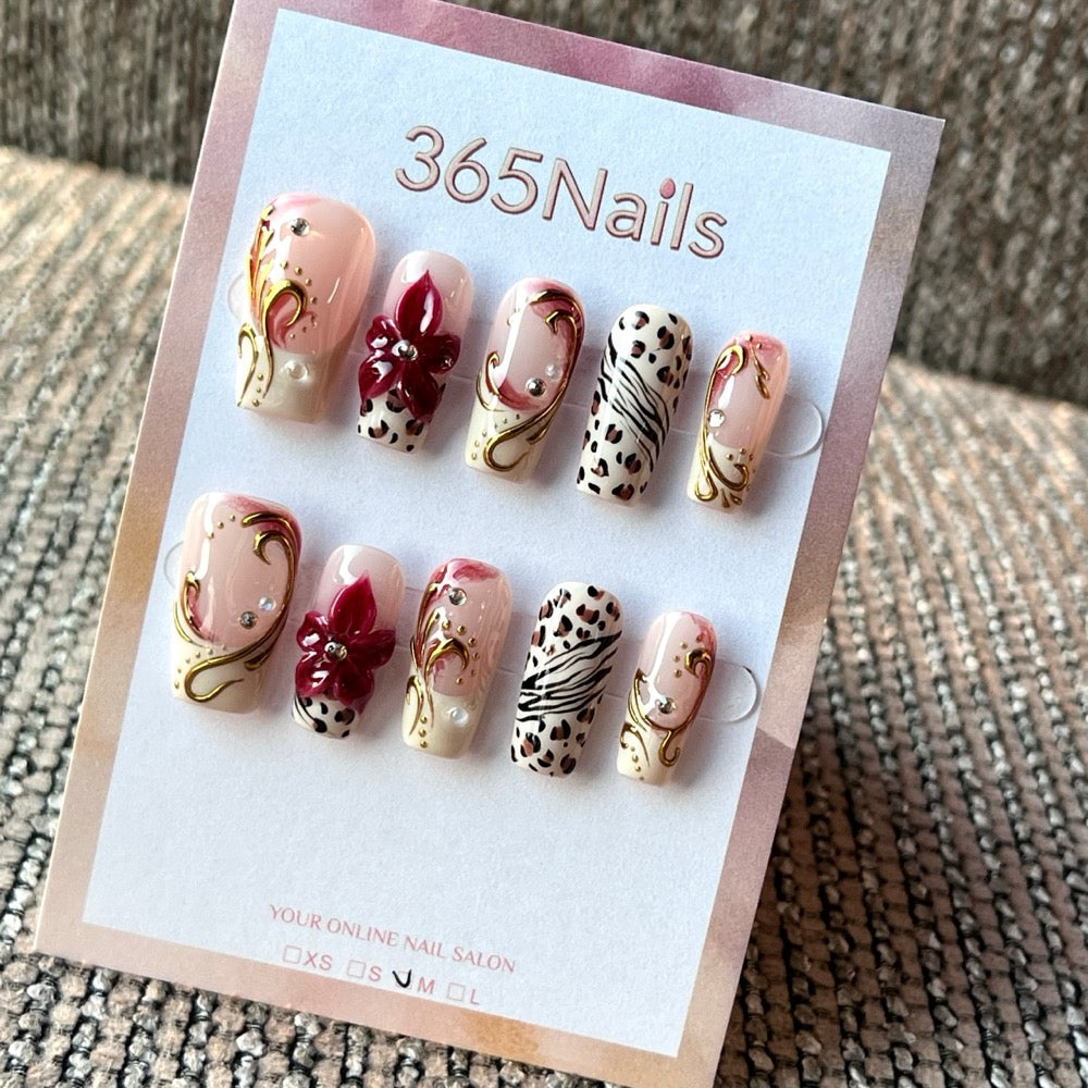 Burgundy Pearl Romance - Wine Floral Pearl Press-On Nails