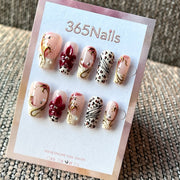 Burgundy Pearl Romance - Wine Floral Pearl Press-On Nails