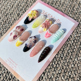 Handmade Eclectic Garden 3D Orchid Press-on Nails | Pearl Chains & Ribbed Texture | Medium Almond