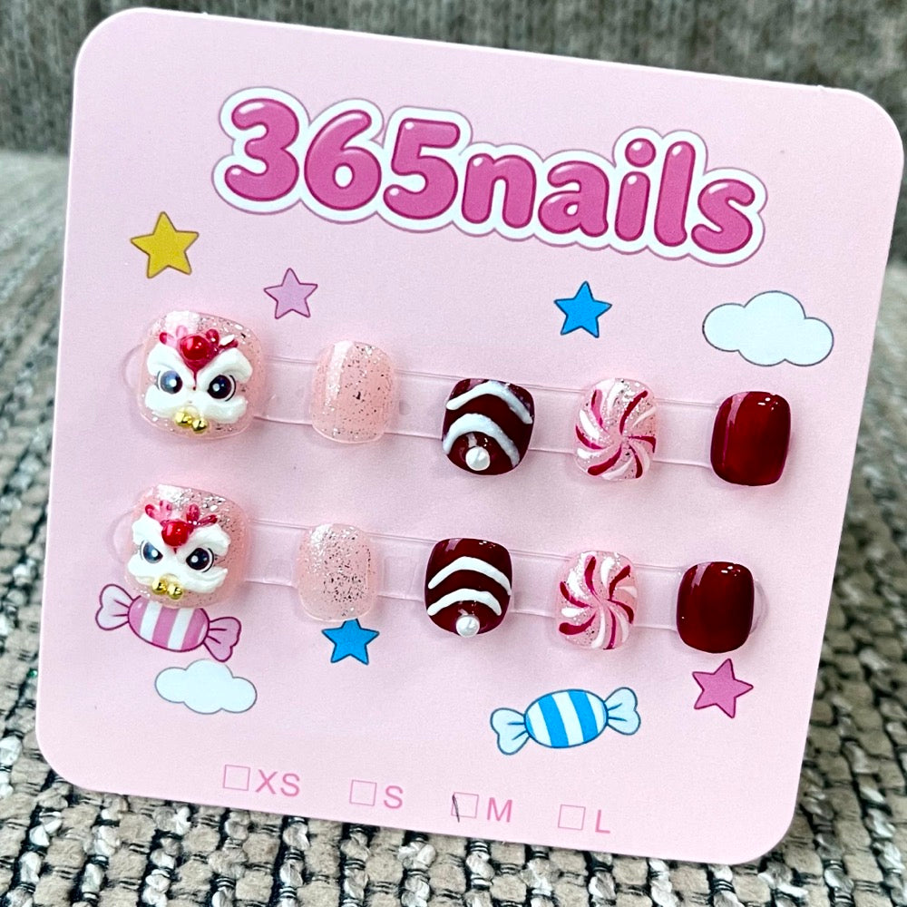 365nails: "Sweet Owl's Valentine" – 3D Character Handmade Short Nails