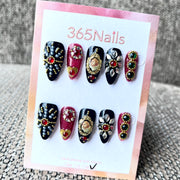 365nails: "Vintage Portrait Gem Short" – Handmade Short Almond Press-On Nails