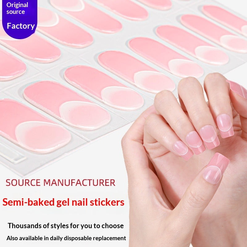 Semi-Cured Gel Nail Strips French Gradient Glitter Bow Glossy Design (MOQ=3)