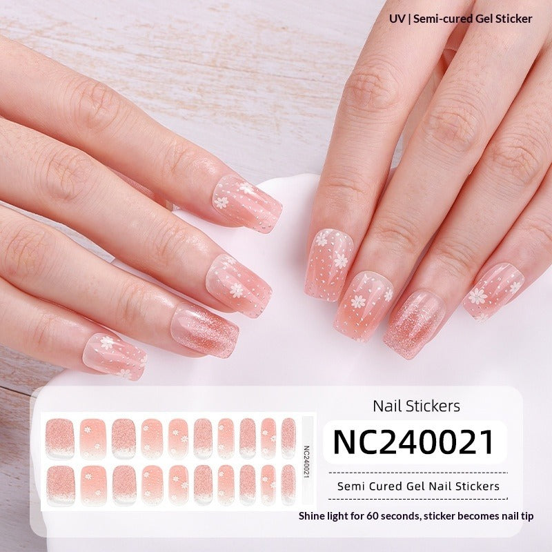 Semi-Cured Gel Nail Strips Soft Pink Gradient Glossy Natural Everyday Wear Set (MOQ=3)