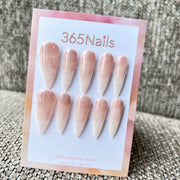 Cosmic Fatale: "Nude Watercolor Blush" – Long Sharp Stiletto Handmade Press On Nails
