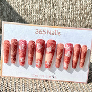 365nails: "Butterfly Lace Haze" – Red Nude Lace Butterfly Handmade Coffin Nails