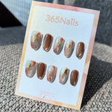 Ethereal Ink: "Chestnut Earth Marble" – Toffee Brown Cat Eye & Rust-Green Smudge with Gold Foil Oval Nails