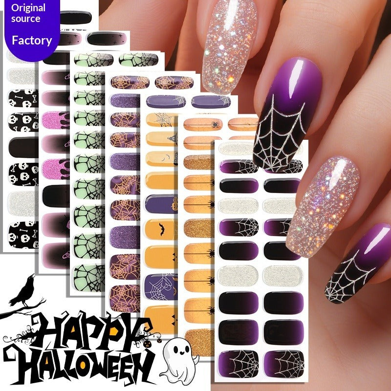 Semi-Cured Gel Nail Strips Halloween Glow Dark Spiderweb Design (MOQ=3)
