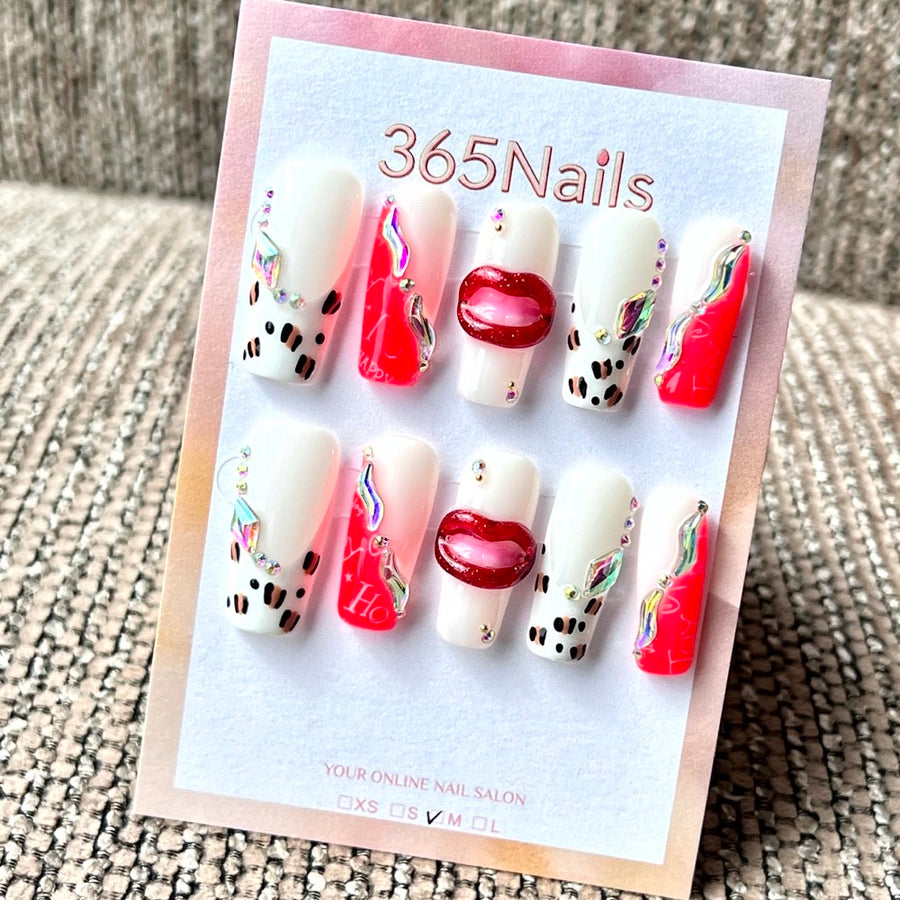 365nails: "Neon Lip Leopard" – Handmade Medium Square Press-On Nails