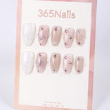 365Nails Nude Pink Pearl Carved Rhinestone Press-Ons