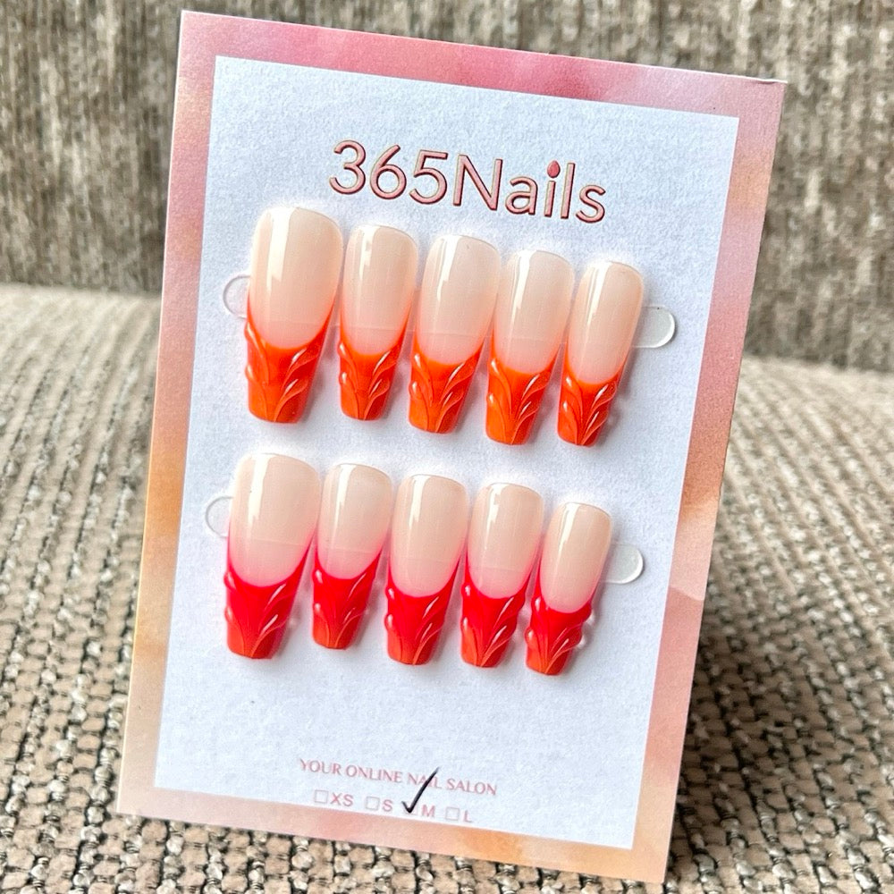365nails: 가을 낙엽 조각 – 코핀형 수제 프레스온 네일