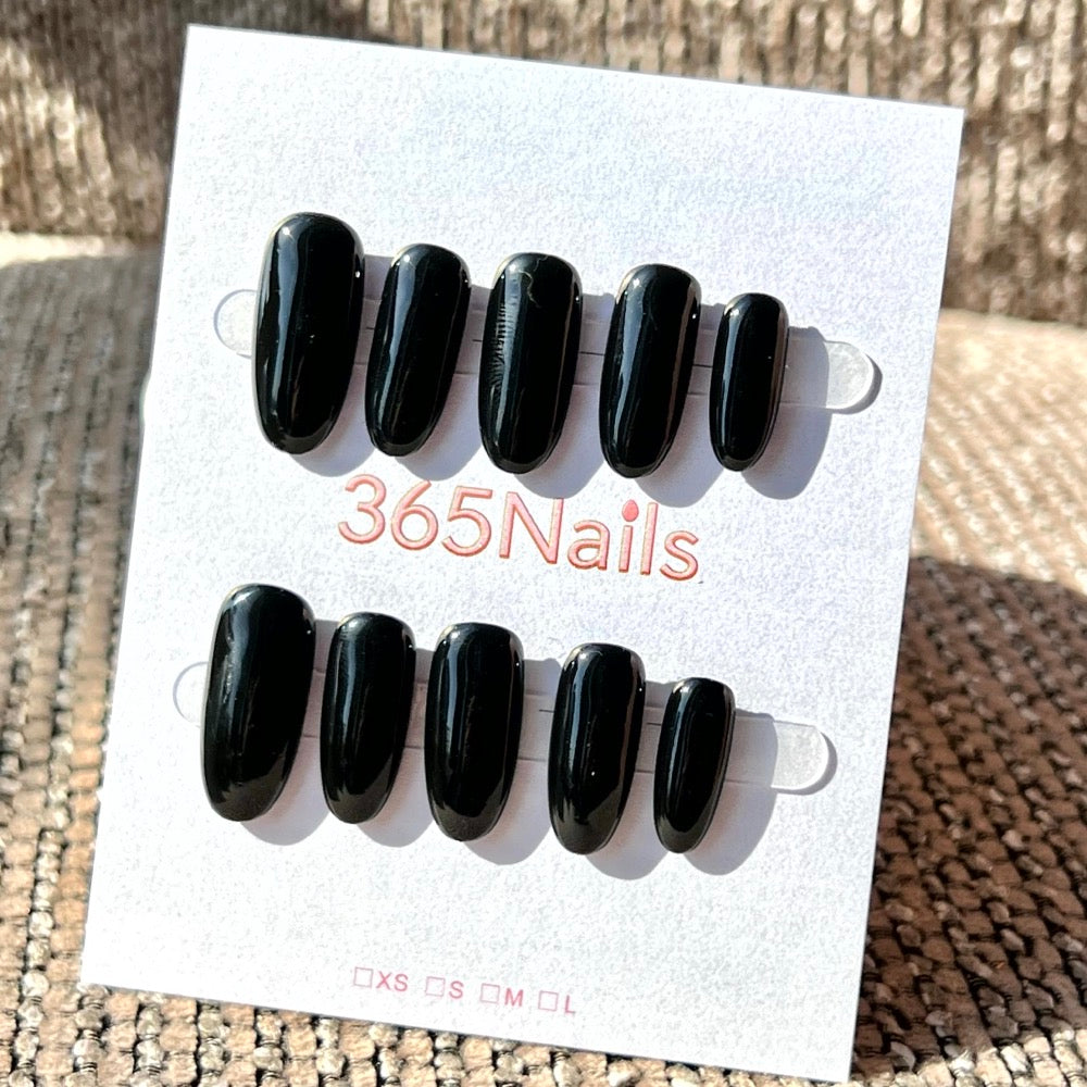 "Preto Meia-Noite" - Unhas Postiças Sólidas Artesanais (8 Formatos Disponíveis)
