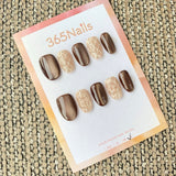 365nails: "Chocolate Cat Eye Diamond Grid" – handmade press-on nail