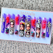 365nails: "Purple Pop Doll" – Handmade Cartoon Liquid Motion Press-On Long Pipe Nails-5.5cm
