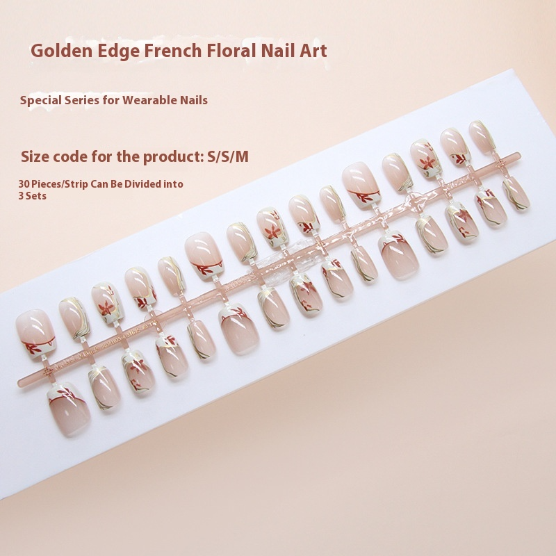 Nail Tips  Prefabricated Nail Cream Yellow French Phnom Penh Flowers Gentle Temperament Girls Fashion Versatile Detachable Wear Nail Points｜365nails