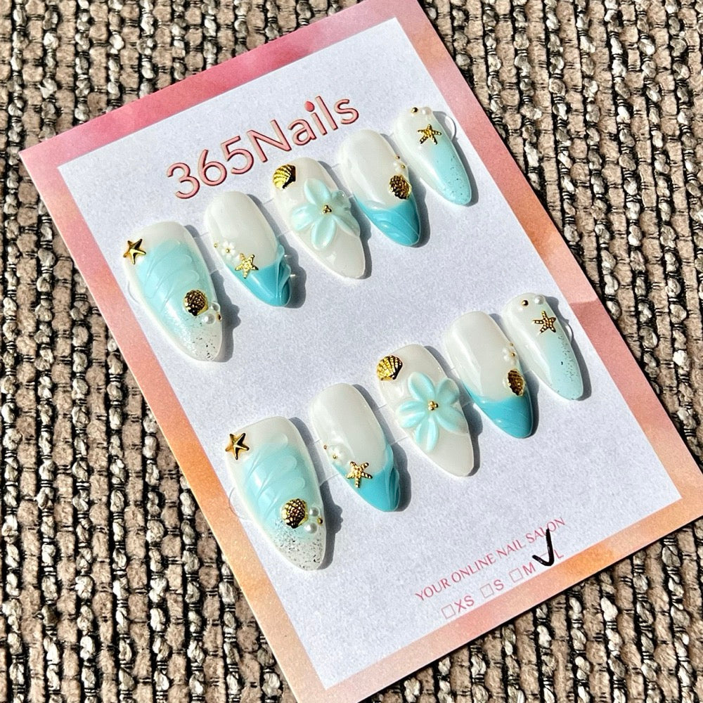 365Nails: "Ocean Breeze Beach Mix" – Handmade Stiletto Press-On Nails