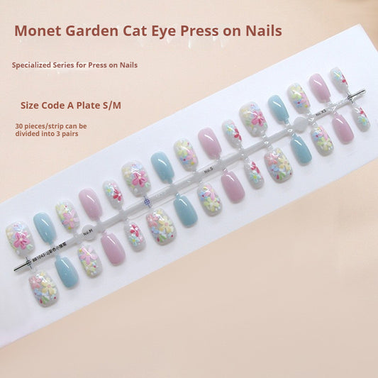 Nail Tips  prefabricated nail spring fresh flower cat eye versatile white atmosphere  manicure 30 pieces｜365nails