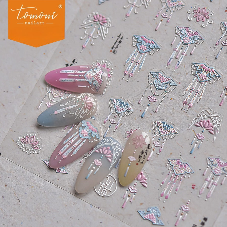 Oriental Tassel Ornament Nail Stickers – 5D Embossed Elegant Hanfu Set
