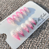 Peach Cloud Marble Press On Nails｜Pink & White  Stiletto