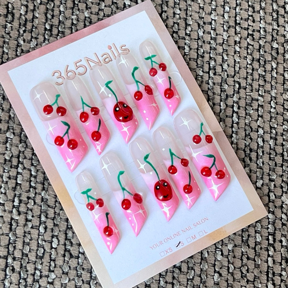 Cherry Pop Smile - Pink 3D Fruit Press-On Nails