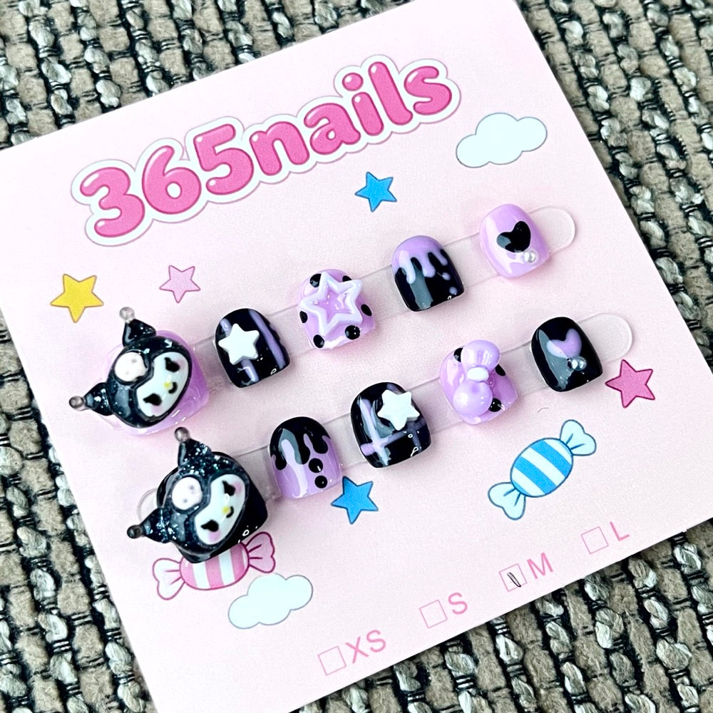 365nails: "Kuromi's Starry Night" – 3D Character Handmade Short Nails