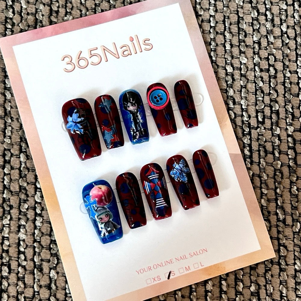 Midnight Comic - Red Blue Graphic Square Press-On Nails