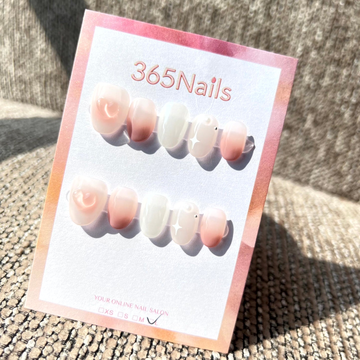 365nails: "Peachy Blush Heart" – Ombre Blush & 3D Gel Heart Handmade Oval Nails