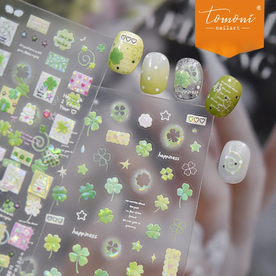 Lucky Clover Collection: "Clover & Bunny Hologram" – 3D Embossed Nail Sticker