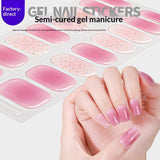 Semi-Cured Gel Nail Strips French Gradient Glitter Bow Glossy Design (MOQ=3)