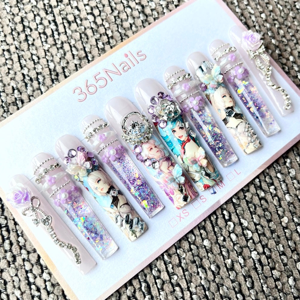 365nails: "Dollhouse Dream" – 3D Figure Art Handmade Coffin Nails-5.5cm