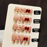 Gold Red Bow Holiday Press On Nails Set