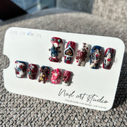 Artist Series: "Wonderland Gambit" – 3D Bronze Rabbit, Poker Spades & Vintage Royal Crest Handmade Nails