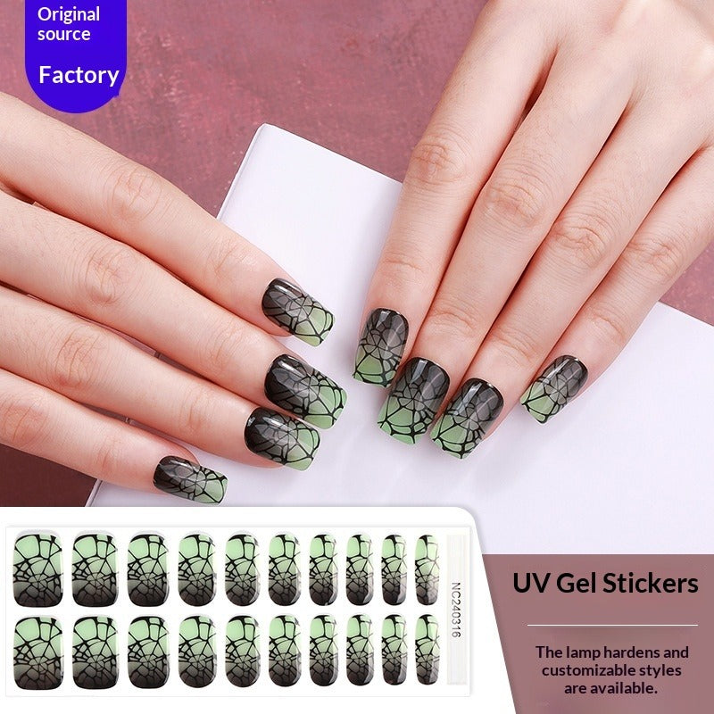 Semi-Cured Gel Nail Strips Halloween Pumpkin Glitter Design (MOQ=3)