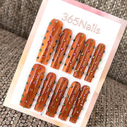 Copper Confetti - Orange Crystal Long Square Press-On Nails | Crystal Armor Series