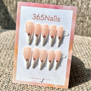 365nails: "Sunset Starburst" – Unhas Postiças Artesanais de Amêndoa Nude Branco Vermelho com Cristais de Estrela